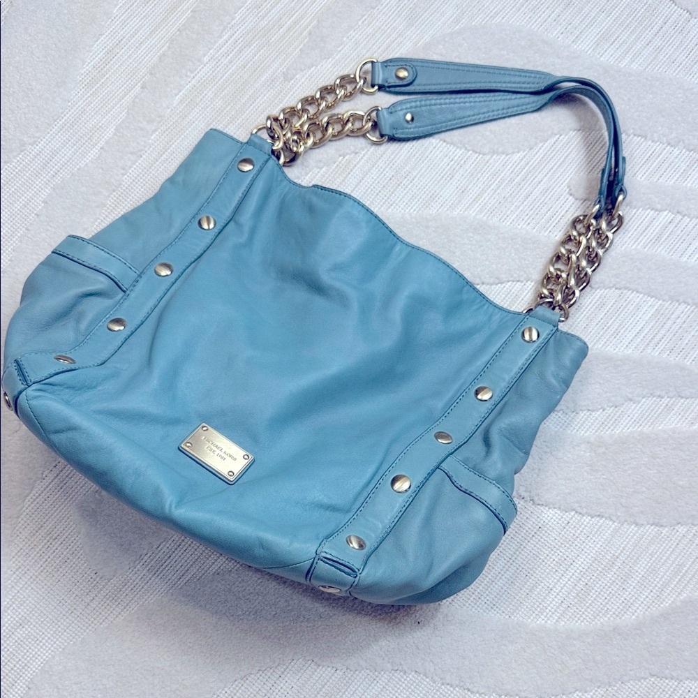 Michael Kors Blue Shoulder Bag with Gold Accents